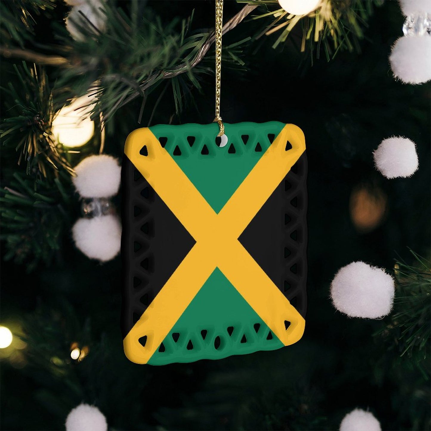 Jamaica Flag Inspired Square Ceramic Ornament Made in the USA