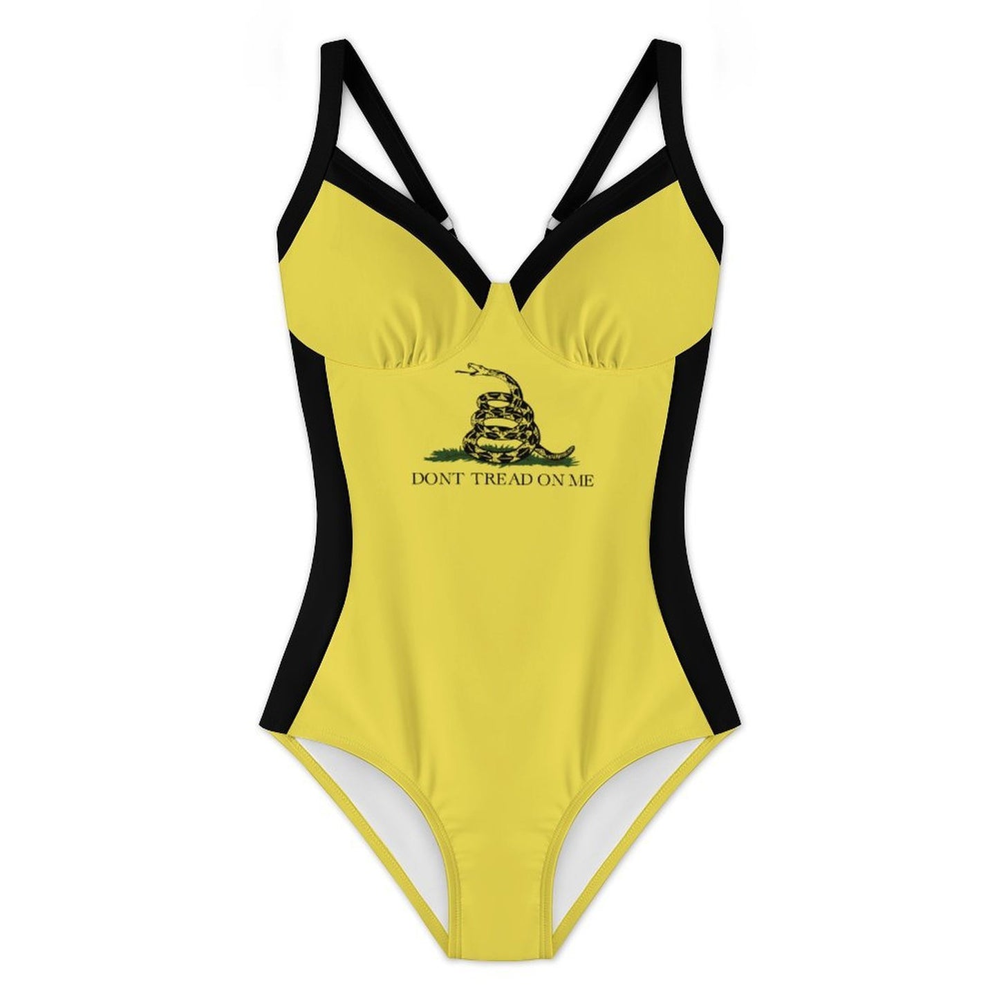 Gadsden Flag Inspired Criss Cross Back One Piece Swimsuit