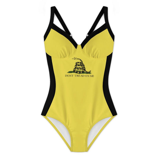 Gadsden Flag Inspired Criss Cross Back One Piece Swimsuit
