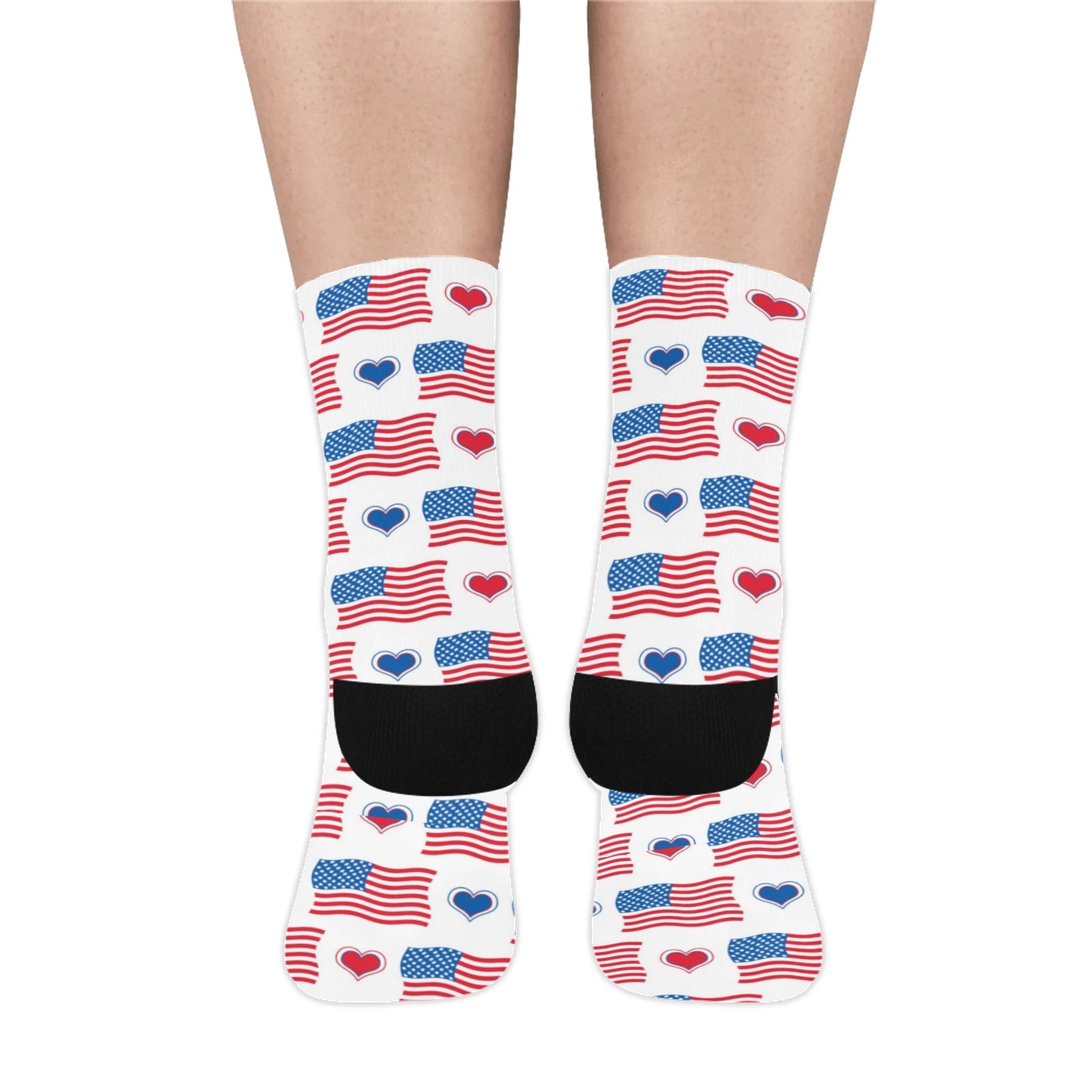 USA/American Flag Inspired Flag & Hearts Pattern Crew Socks | Ships from USA