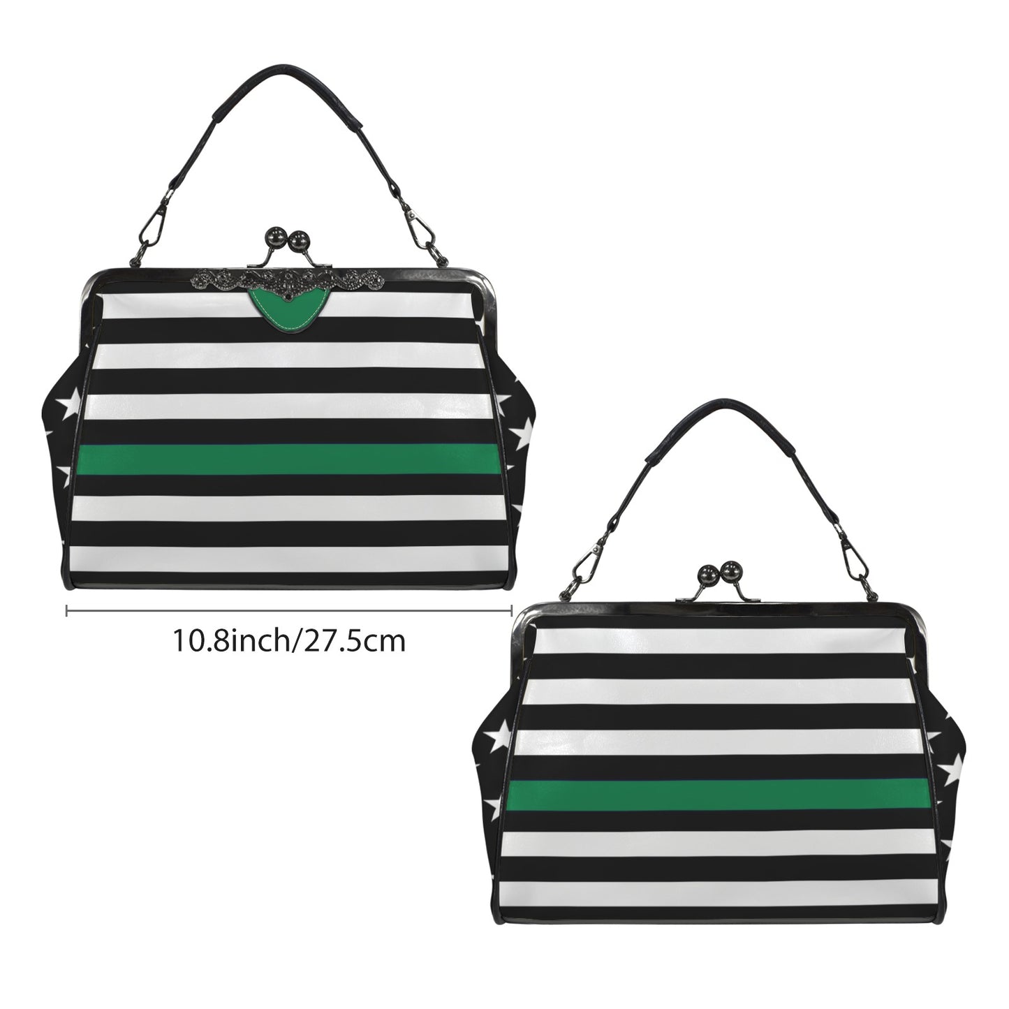 Thin Green Line Flag Inspired Kisslock Crossbody Shoulder Bag