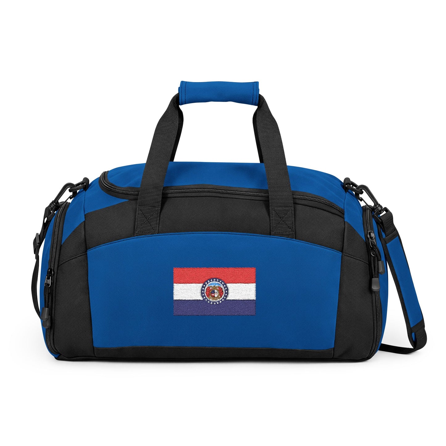 Missouri Flag Gym Bag — Black Duffle with Embroidered Missouri Flag