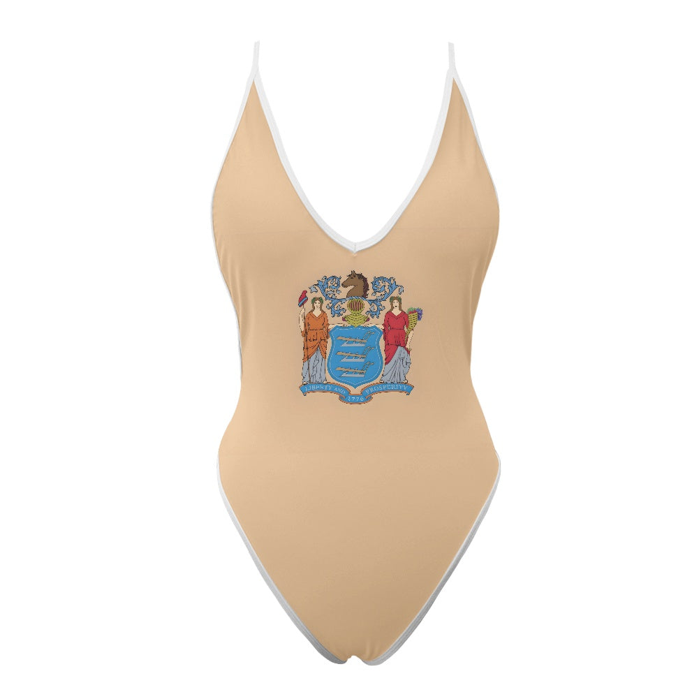 New Jersey Flag Inspired One-Piece Thong Swimsuit