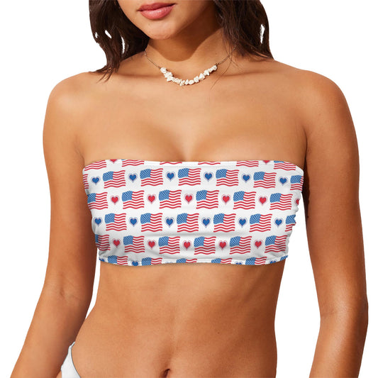 USA/American Flag Inspired Flag and Hearts Pattern Flag Inspired Bandeau Tube Bikini Top