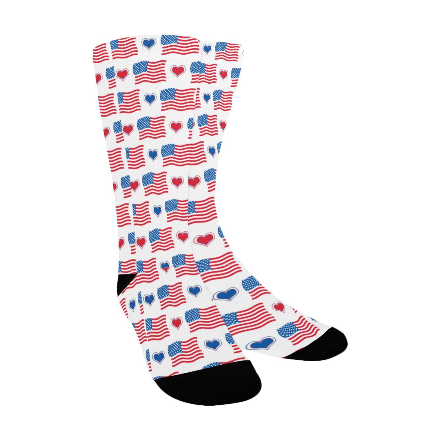 USA/American Flag Inspired Flags and Hearts Pattern Women’s Custom Socks Made in the USA