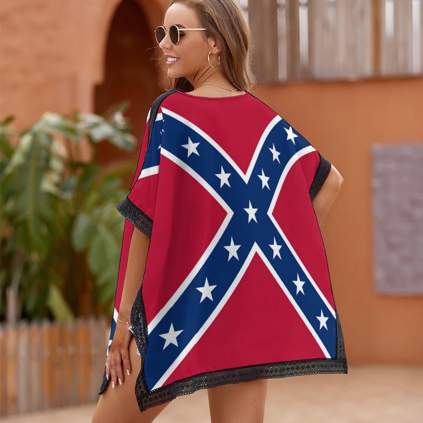 Confederate Battle Flag Inspired Custom Women's Beach Swim Cover Up