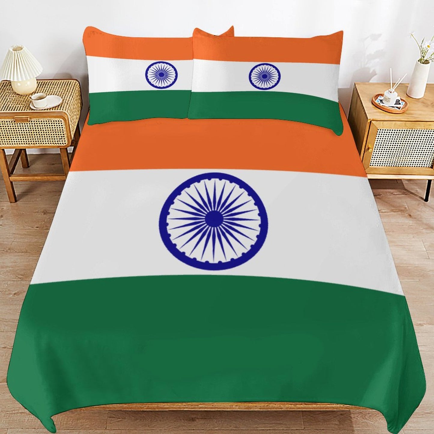 India Flag Inspired 3-Piece Bedding Set (1 Duvet Cover + 2 Pillow Shams) – 102"×90"