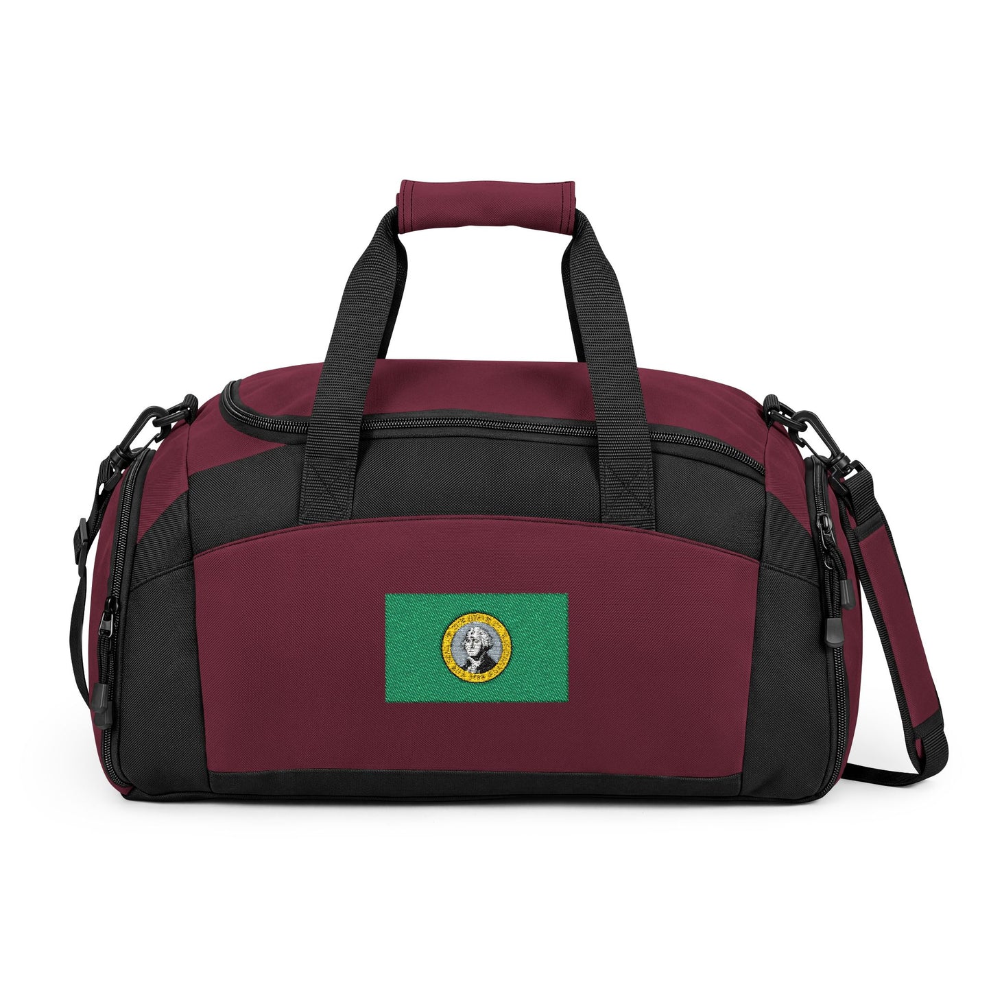 Washington Flag Gym Bag — Black Duffle with Embroidered Washington Flag