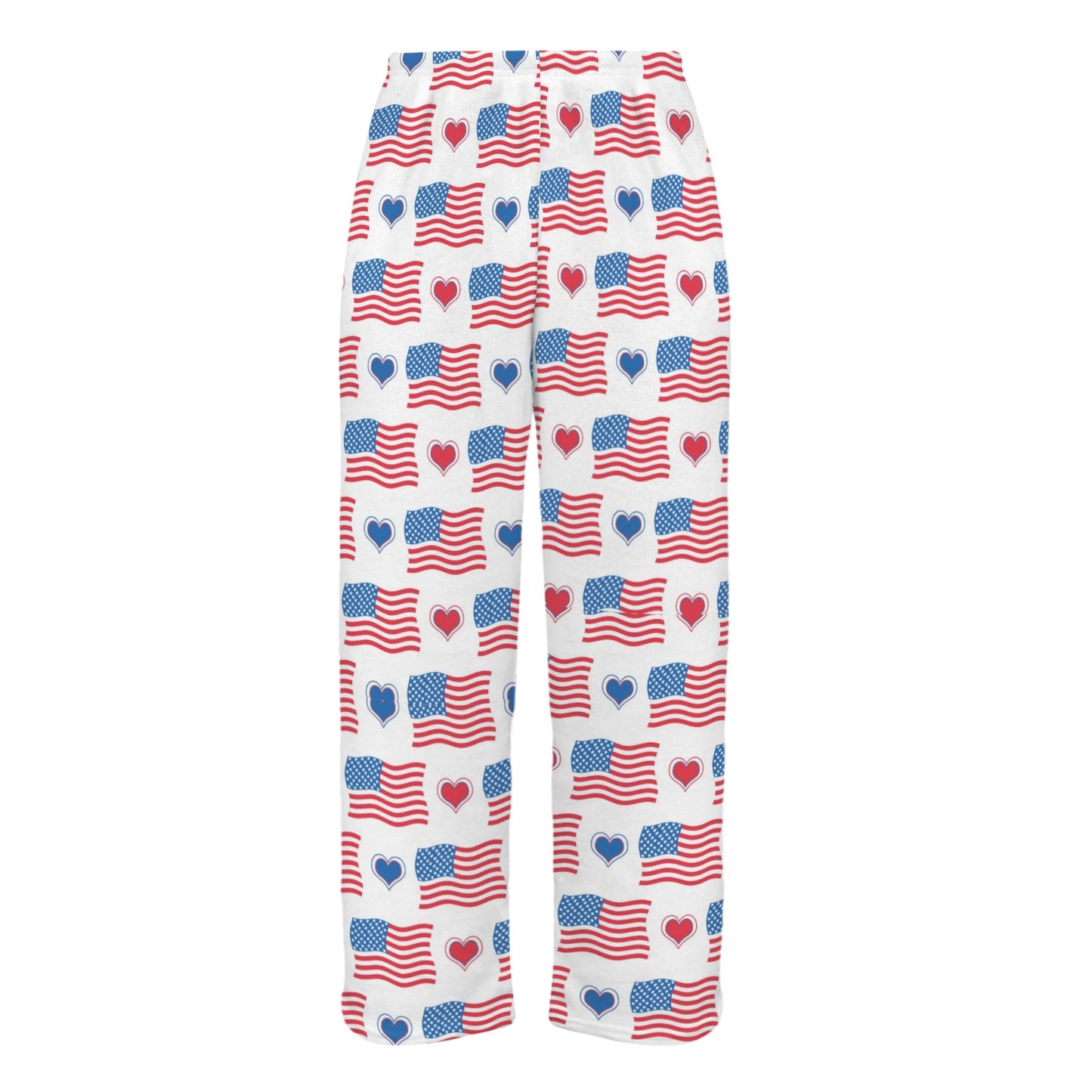 USA/American Flag Inspired Flag and Hearts Pattern Women's Flannel Pajama Trousers Made in the USA