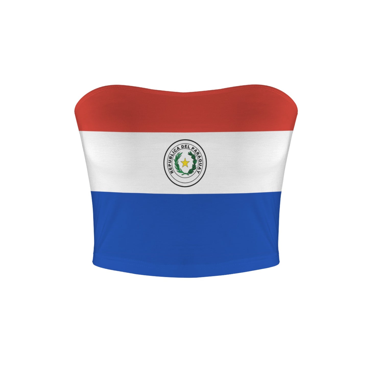 [Brand] bandeau top featuring the Paraguayan flag design.