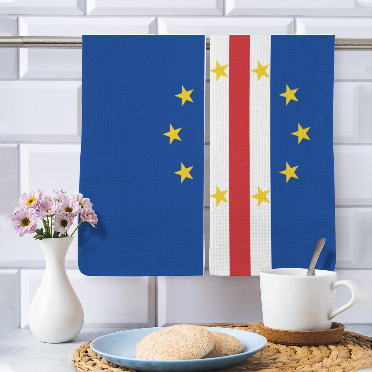 Cape Verde Flag Inspired Kitchen Towel 40X60cm (Pack of 2) | Printed In the USA