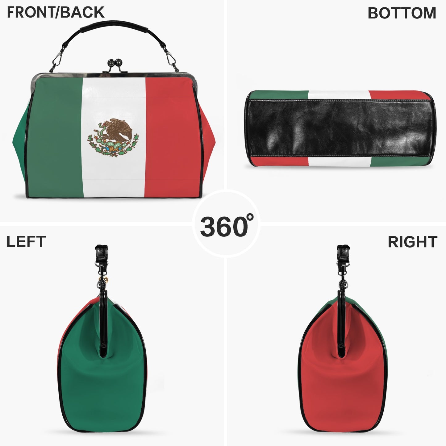 Mexico Flag Inspired Kisslock Crossbody Shoulder Bag-Large