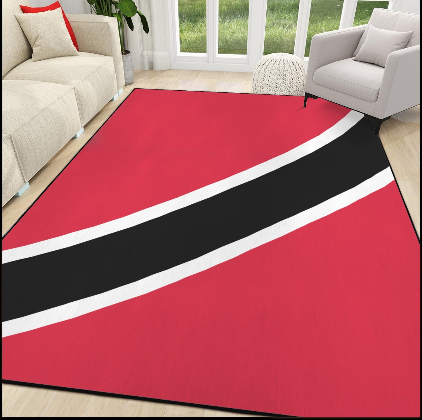 Trinidad and Tobago Flag Inspired 84x60 Inch Area Rug with Black Binding (Made in the USA)