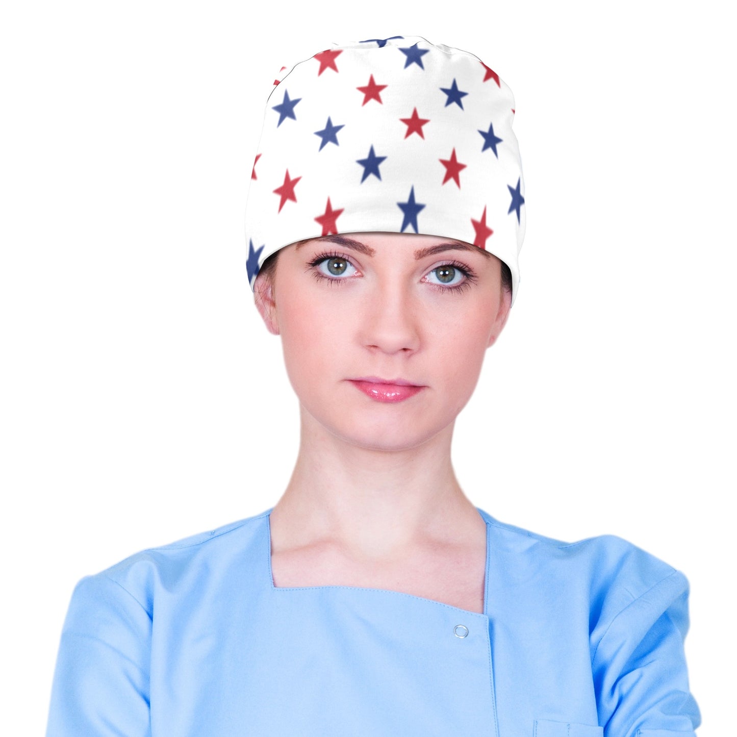 USA/American Flag Inspired Red & Blue Stars Pattern Scrub Cap | Ships from USA