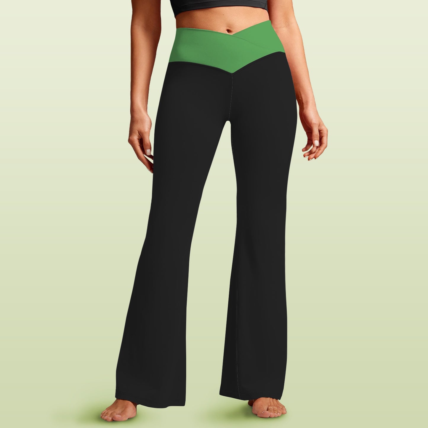 Thin Green Line Flag Inspired Women's V-Crossover High Waisted Flare Leggings