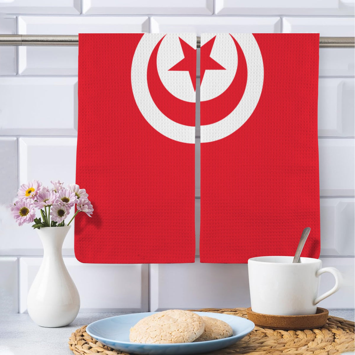 Tunisia Flag Kitchen Towel 40X60cm (Pack of 2) | Printed In the USA
