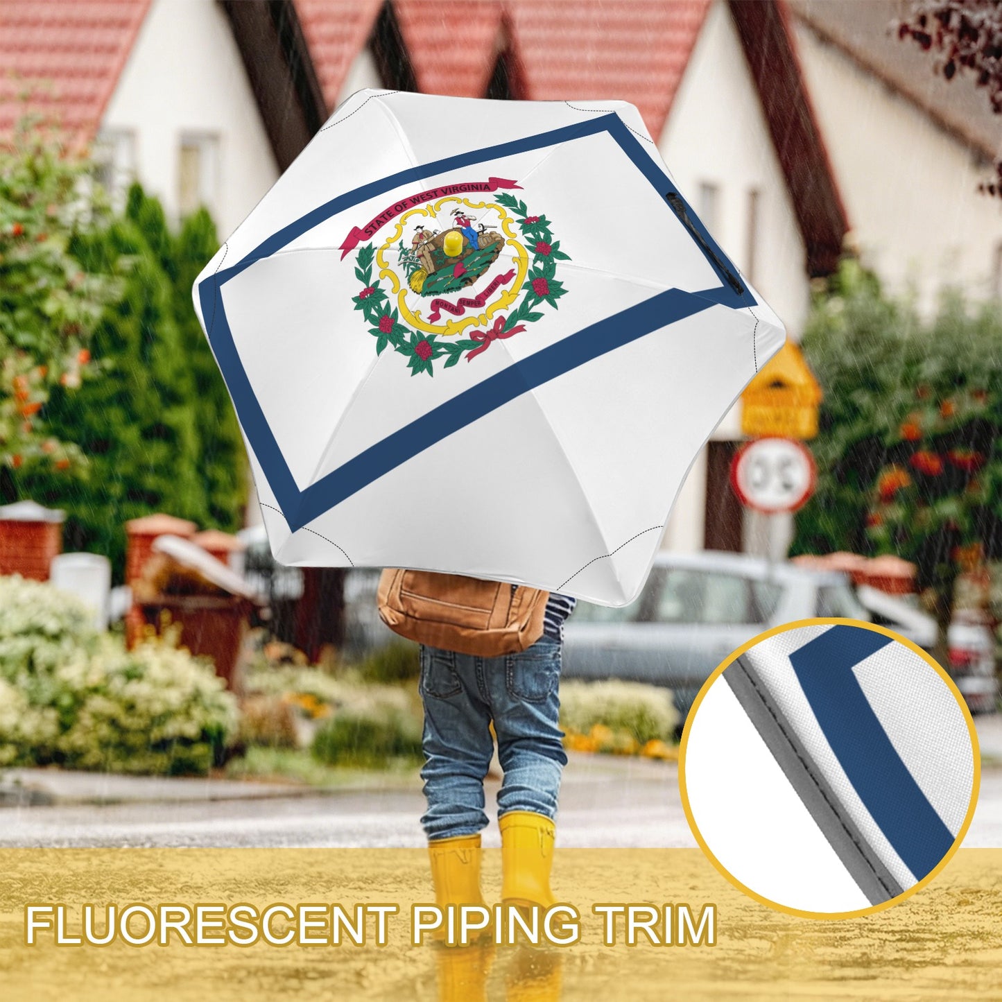 West Virginia Flag Inspired Kids Safe Round Corner Umbrella