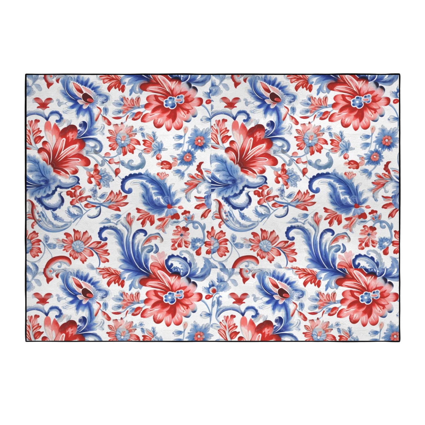 USA/American Flag Inspired Floral/Paisley Pattern 84x60 Inch Area Rug with Black Binding (Made in the USA)