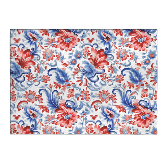 USA/American Flag Inspired Floral/Paisley Pattern 84x60 Inch Area Rug with Black Binding (Made in the USA)