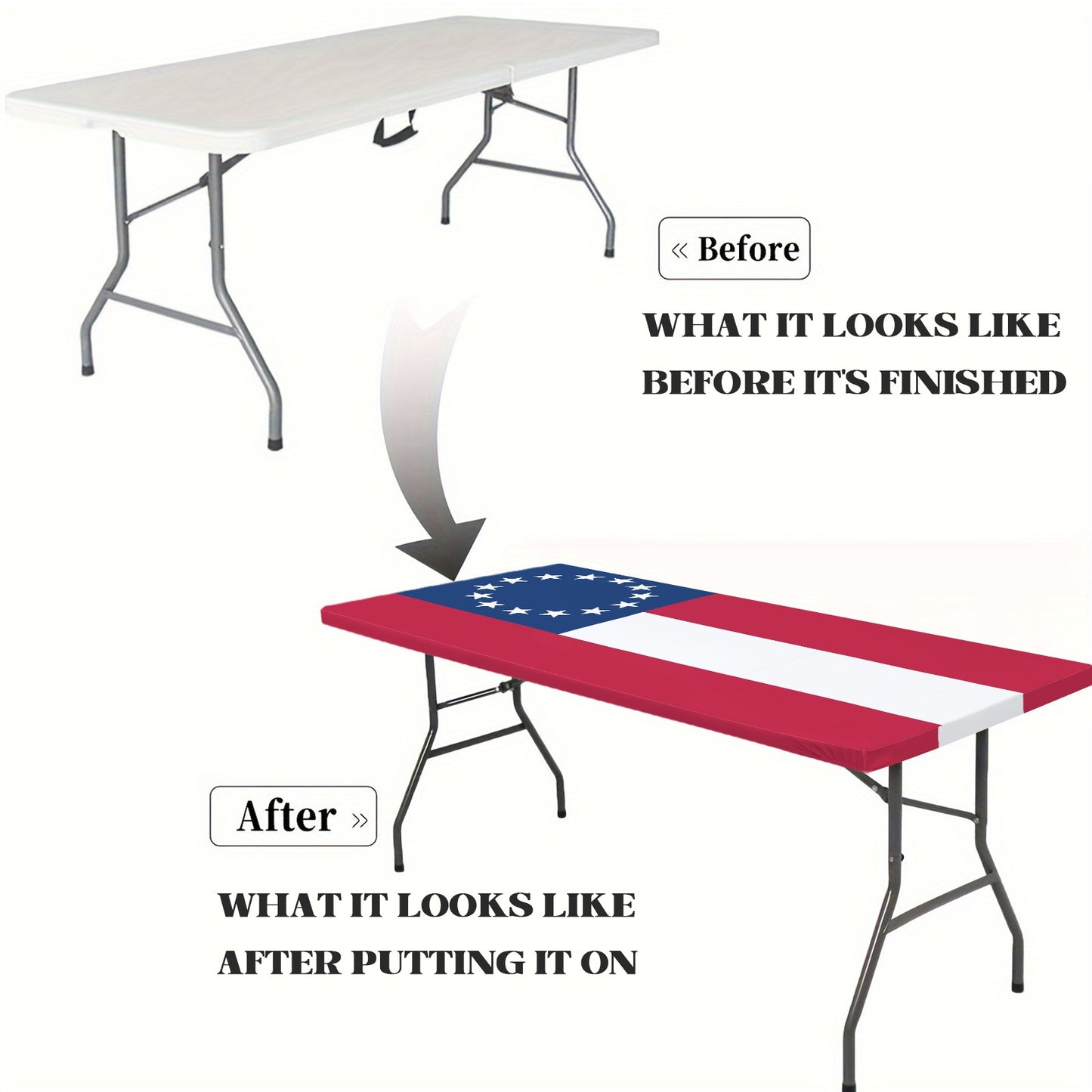 Confederate States Flag Inspired Custom Elastic Fitted Tablecloth 72x30 inch (Made in the USA)