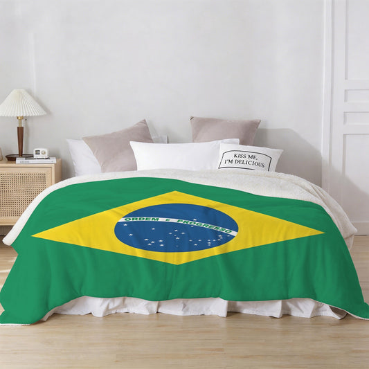 Brazil Flag Inspired Sherpa Fleece Blanket 90" x 108" | Prtinted in the USA