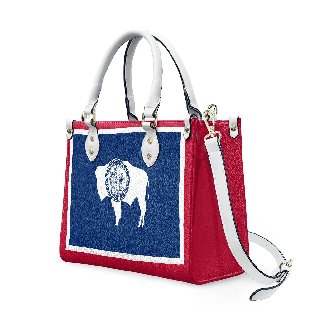 Red, white, blue handbag with buffalo design, [Brand].