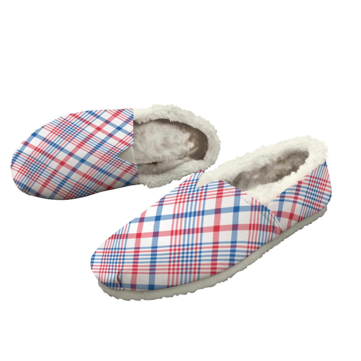 USA/American Flag Inspired Plaid Pattern Women's Fleece-Lined Canvas Slip-On