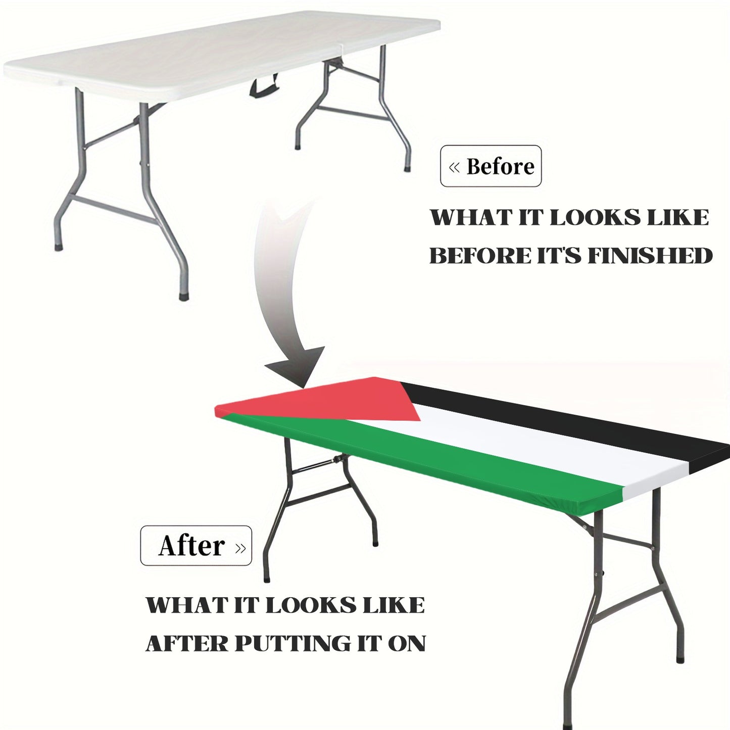 Palestine Flag Inspired Custom Elastic Fitted Tablecloth 72x30 inch (Made in the USA)