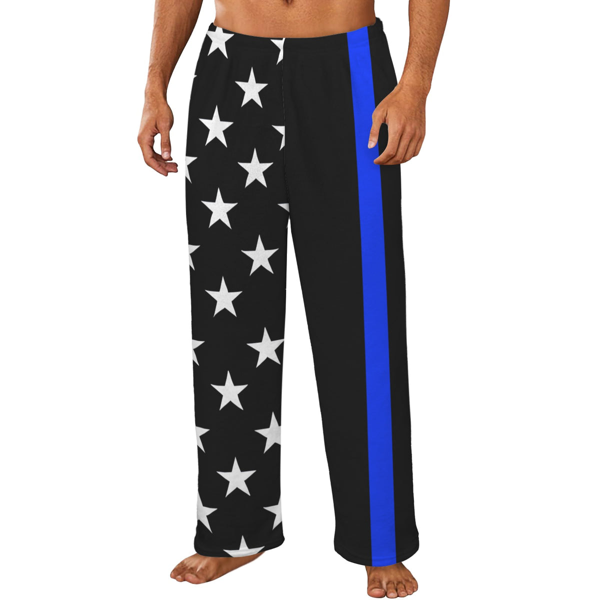 Thin Blue Line Flag Inspired Style-2 Men's Flannel Pajama Trousers Printed in the USA