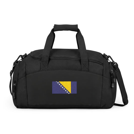 Bosnia and Herzegovina Flag Gym Bag — Black Duffle with Embroidered Bosnia and Herzegovina Flag