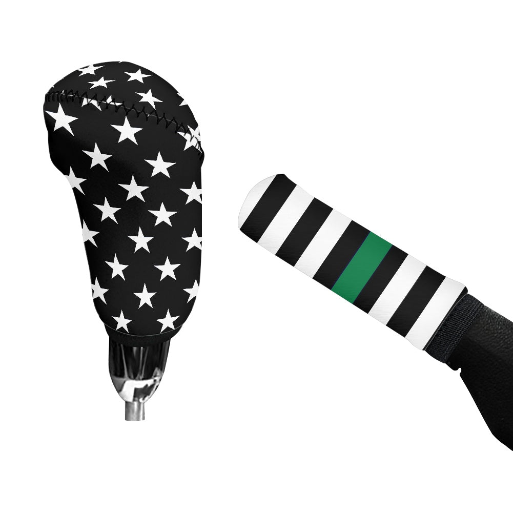 Thin Green Line Flag Inspired Gear Lever Cover+Hand Brake Cover