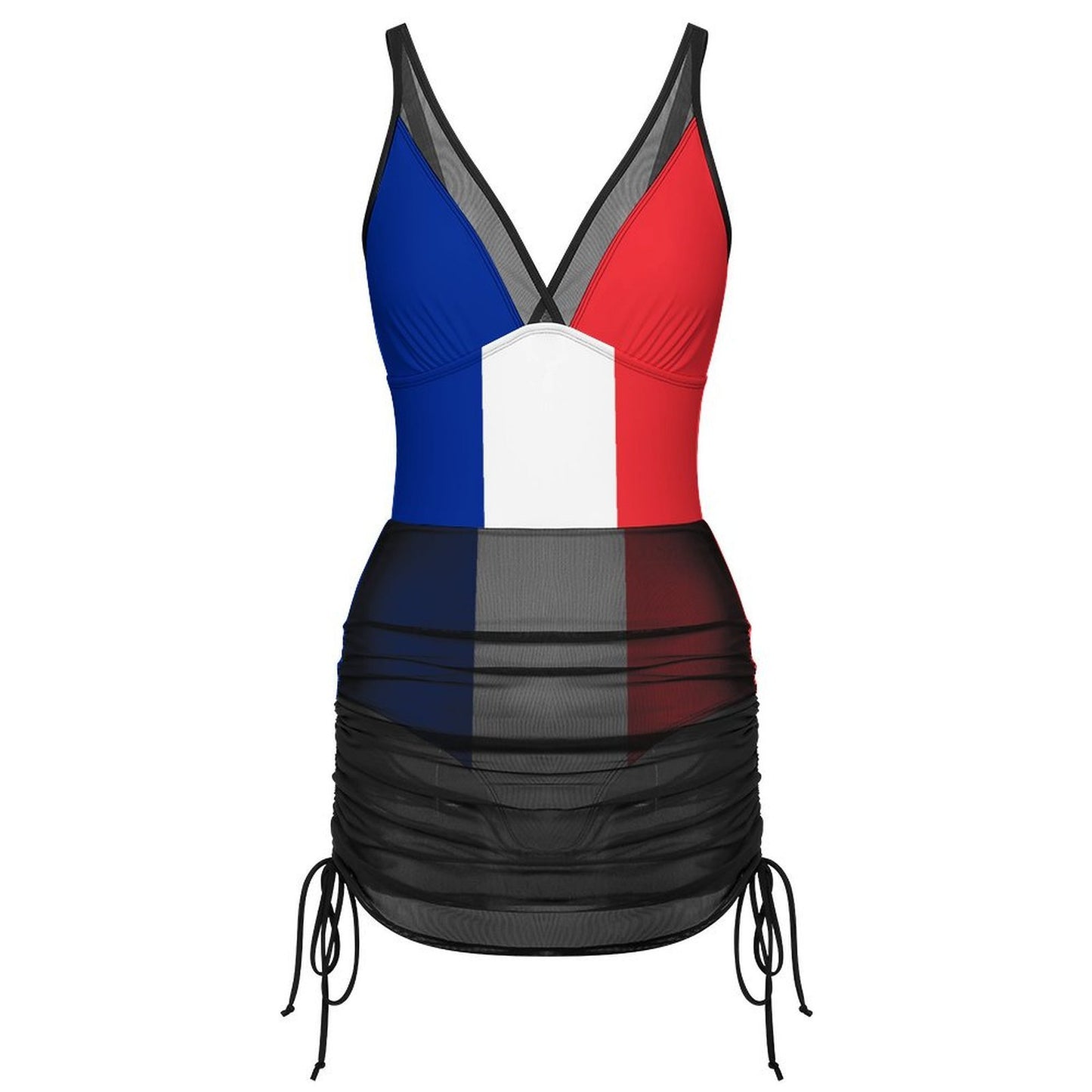 France Flag Inspired Women's Mesh Plunge One-Piece Swimsuit