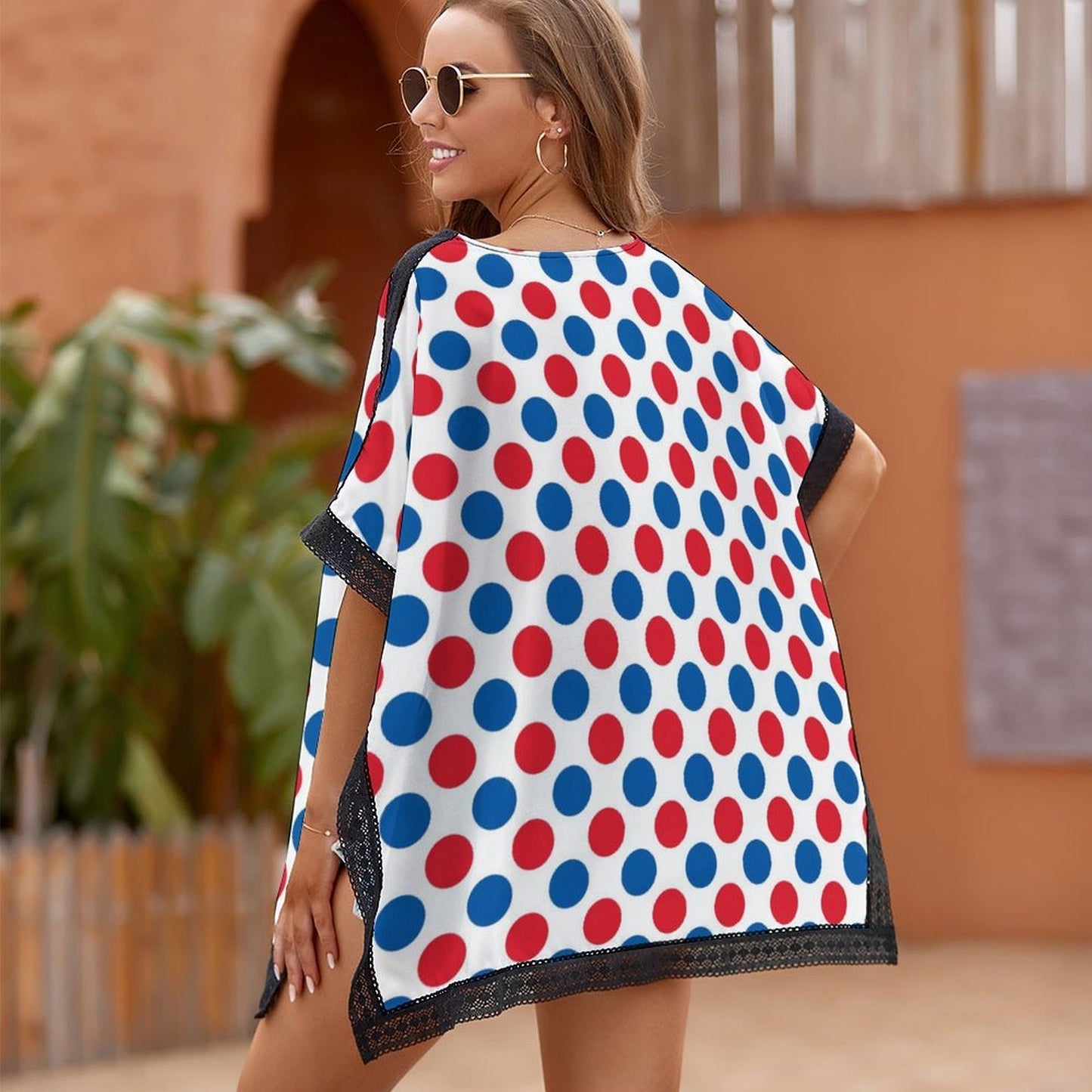 USA/American Flag Inspired Polka Dot Pattern Custom Women's Beach Swim Cover Up