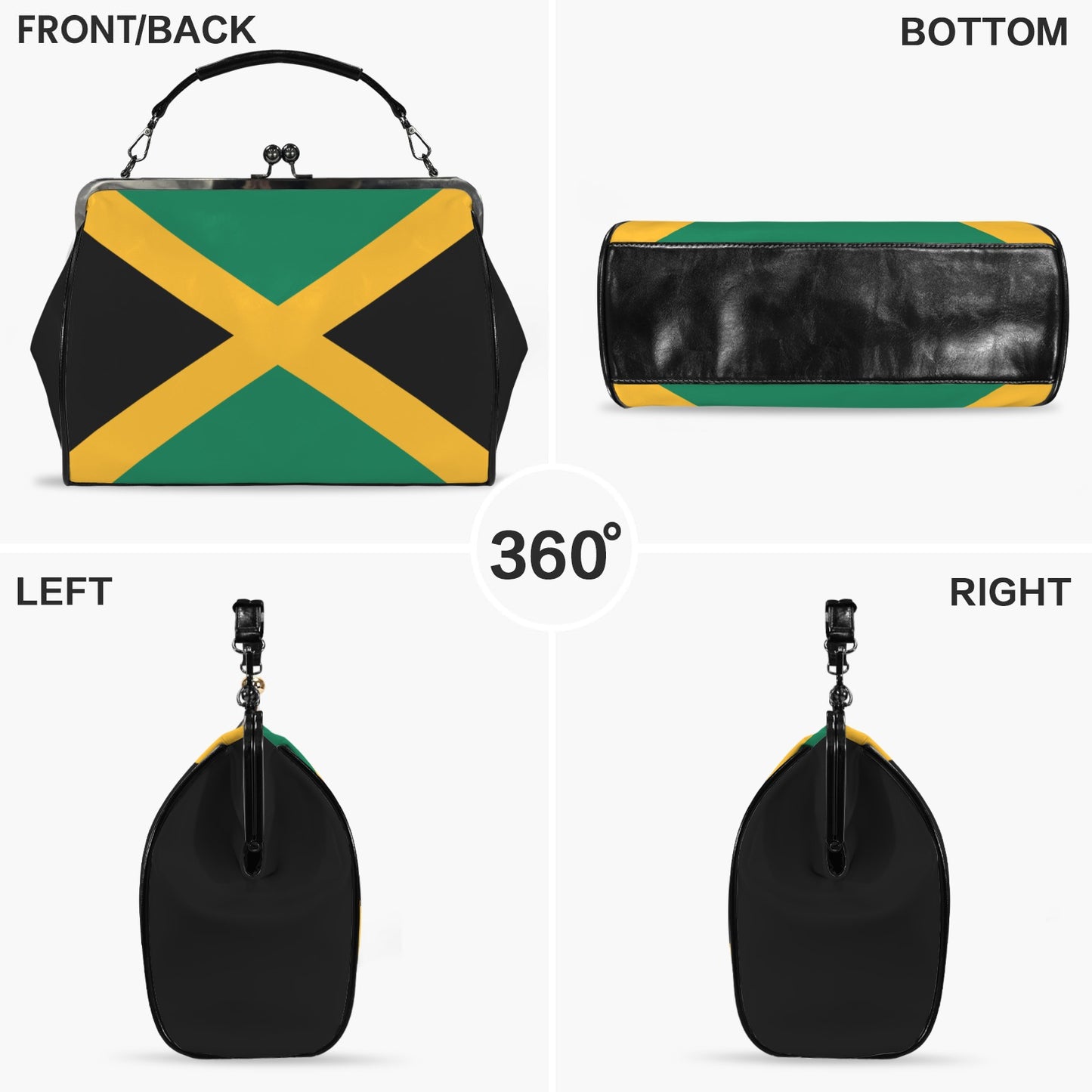 Jamaica Flag Inspired Kisslock Crossbody Shoulder Bag-Large