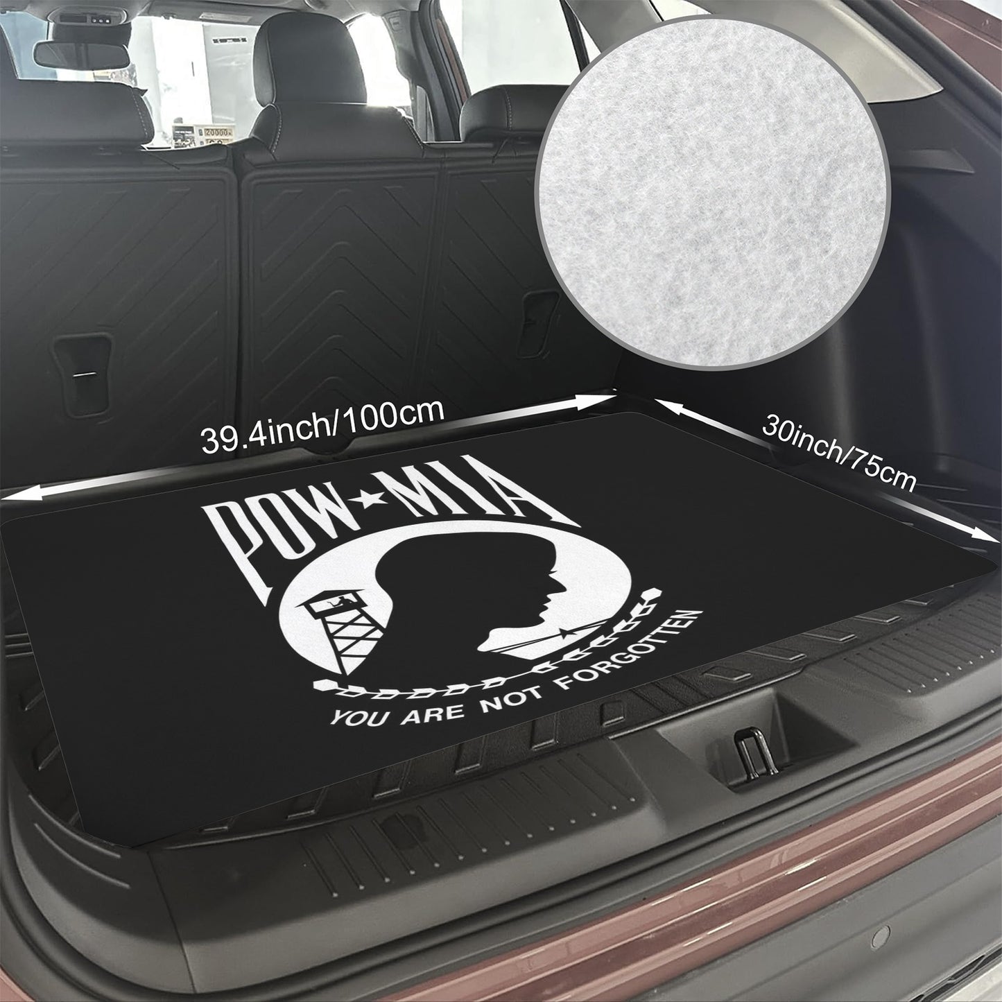 POW/MIA Flag Inspired Car Trunk Mat 100 × 75 cm / 39.4 × 30 in Printed in the USA