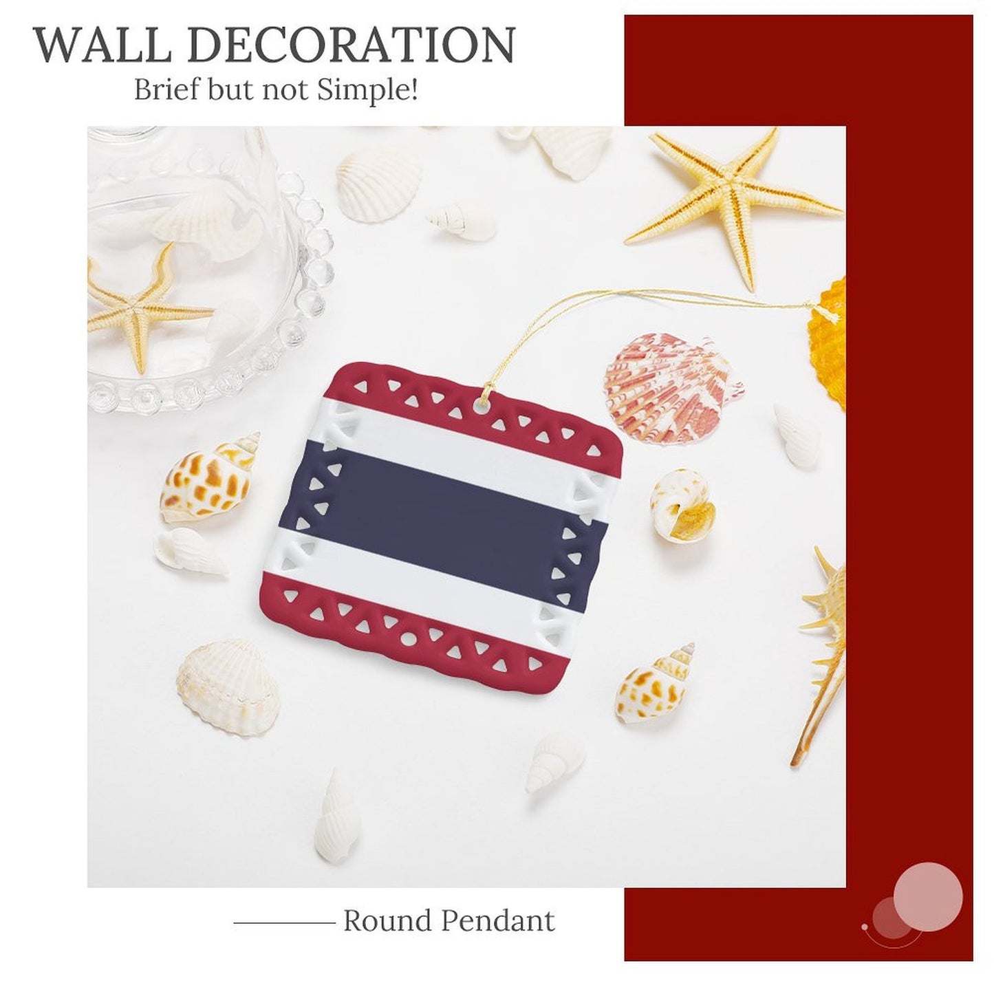 Thailand Flag Inspired Square Ceramic Ornament Made in the USA