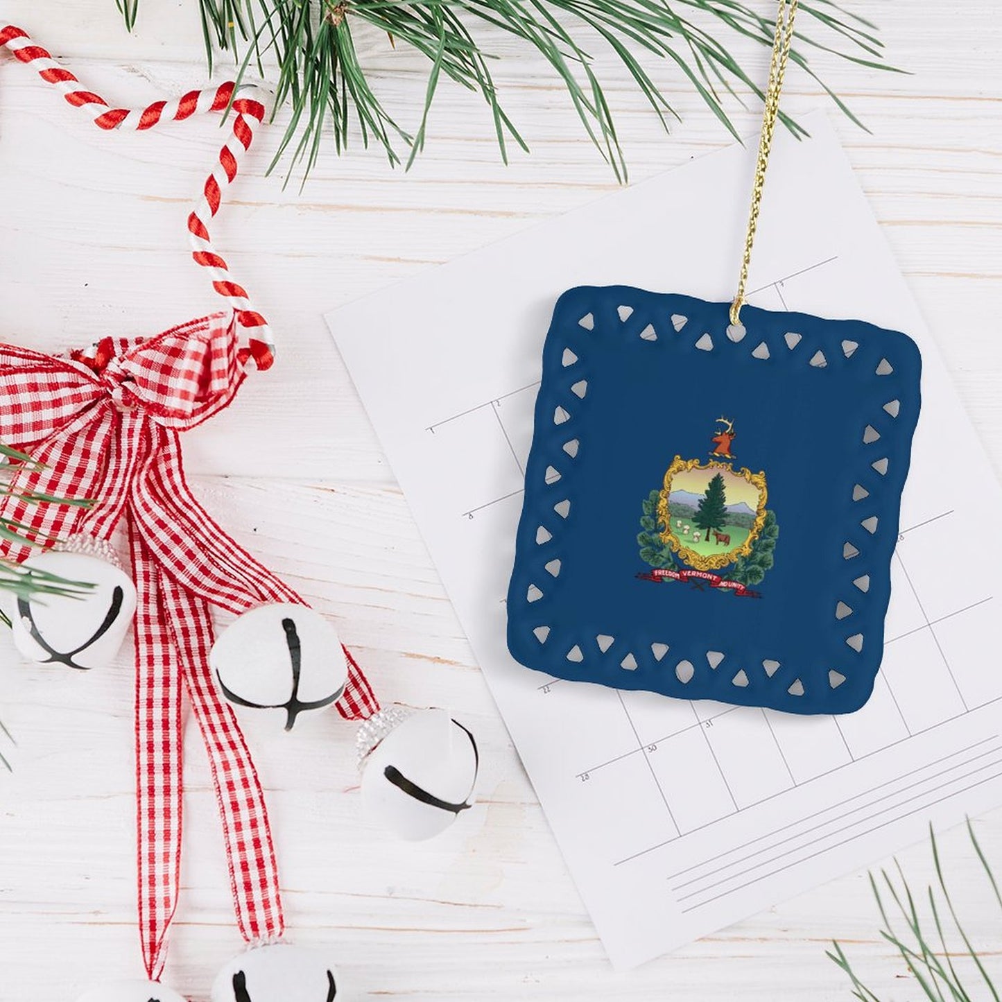 Vermont Flag Inspired Square Ceramic Ornament Made in the USA
