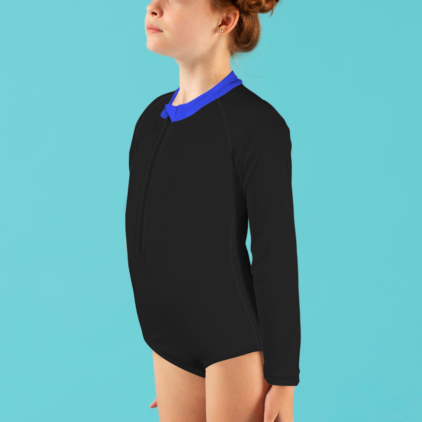 Thin Blue Line Flag Inspired Big Girls' Long Sleeve One-Piece Swimsuit
