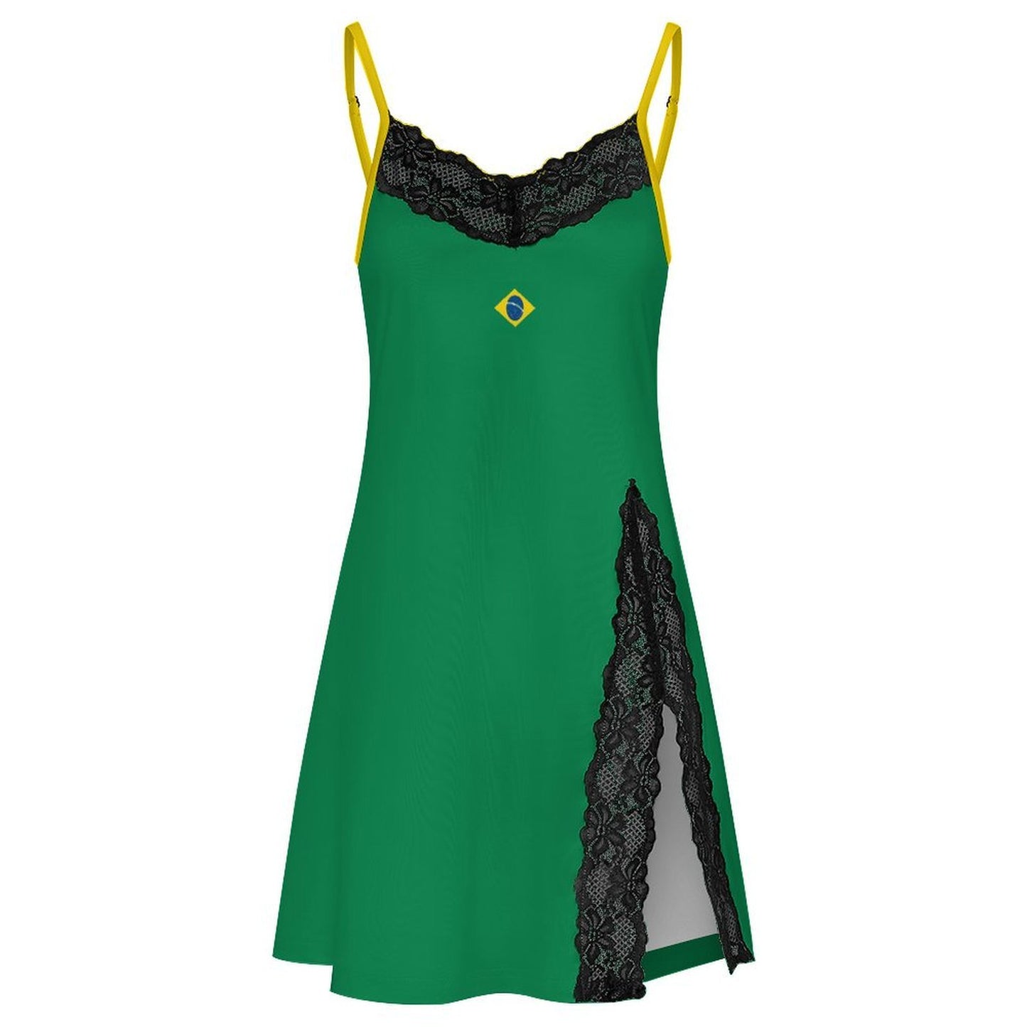 Brazil Flag Inspired Women's Lace Slit Cami Pajama Dress