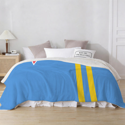 Aruba Flag Inspired Sherpa Fleece Blanket 90" x 108" | Prtinted in the USA