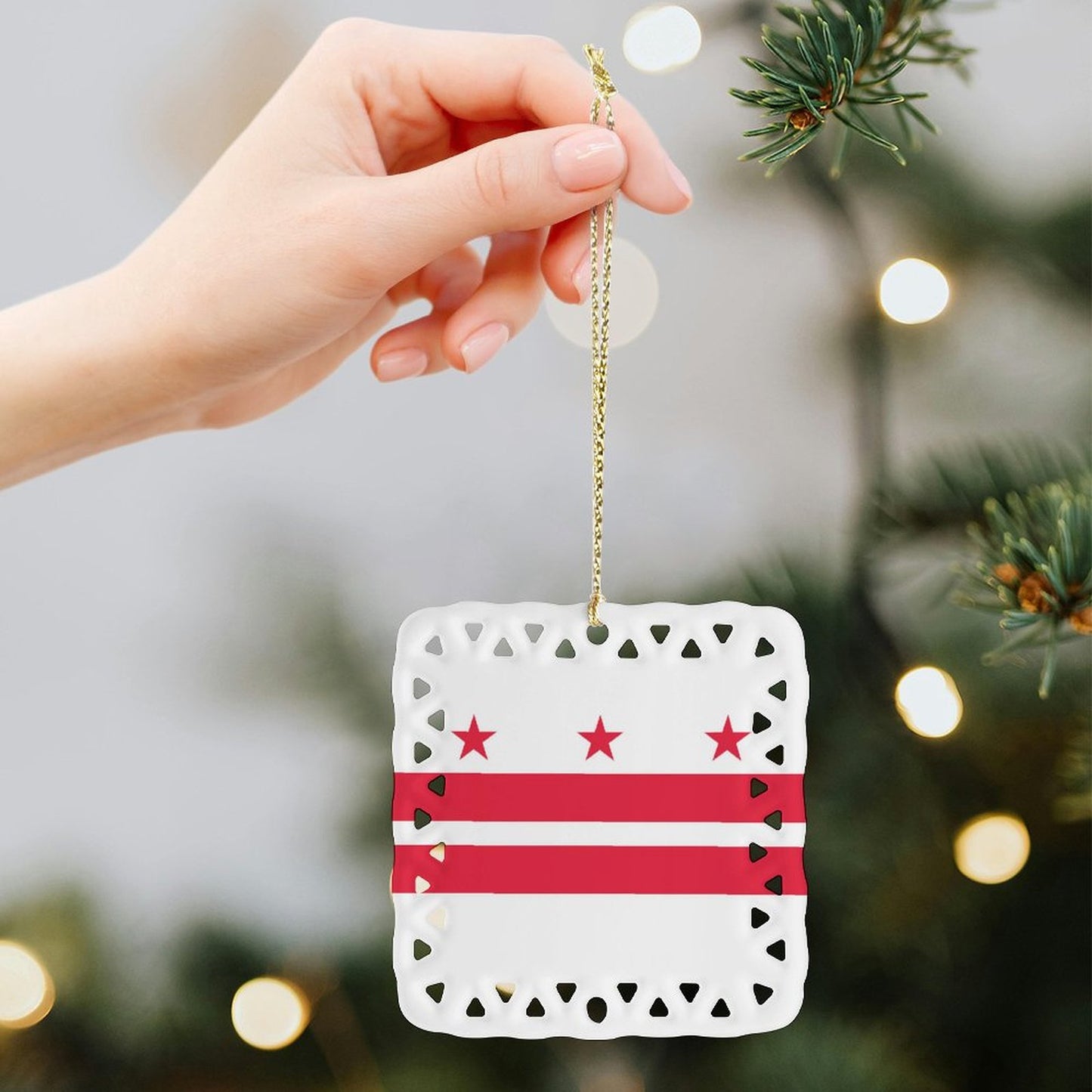 Washington D.C. Flag Inspired Square Ceramic Ornament Made in the USA