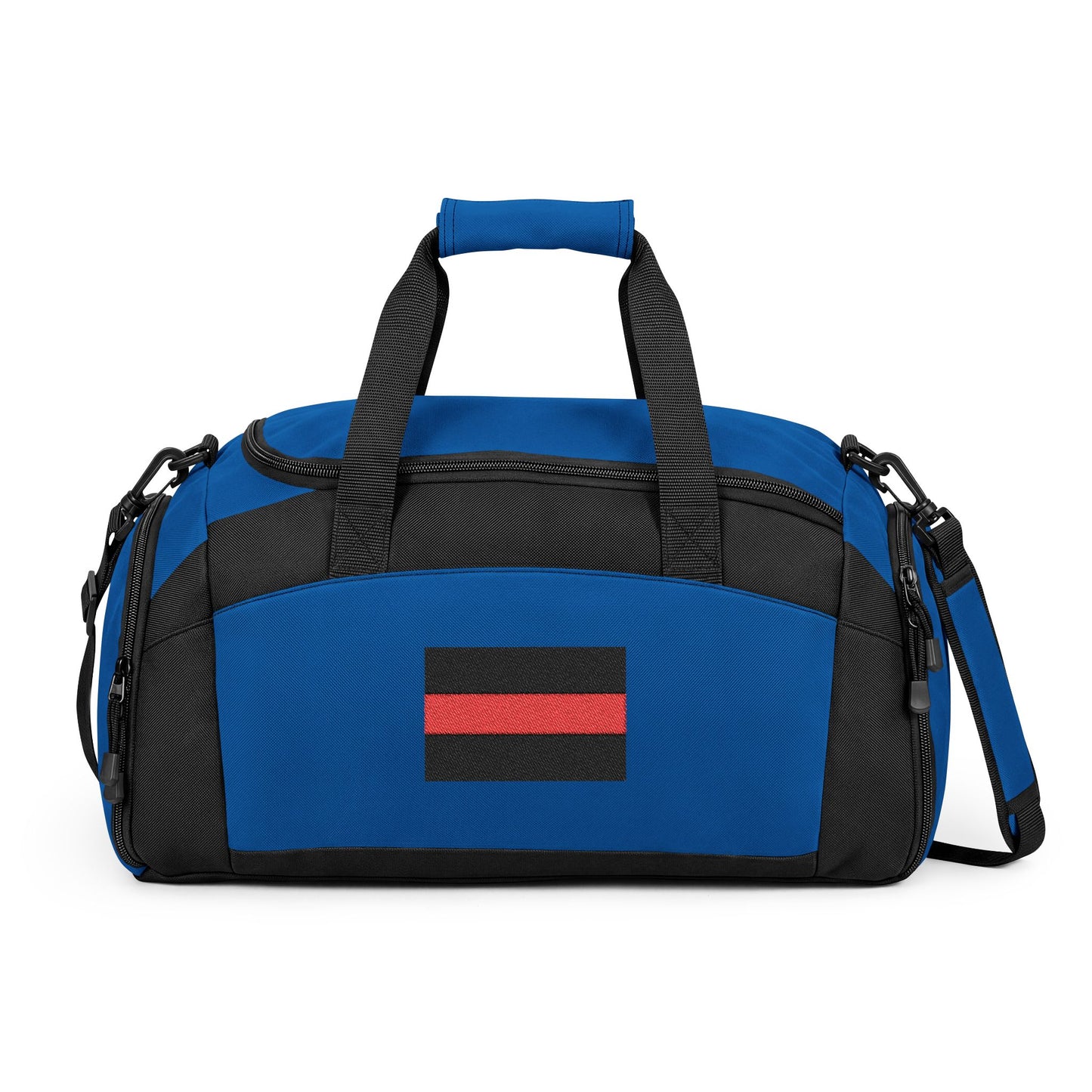 Thin Red Line Flag Gym Bag — Black Duffle with Embroidered Thin Red Line Flag (Style-2)