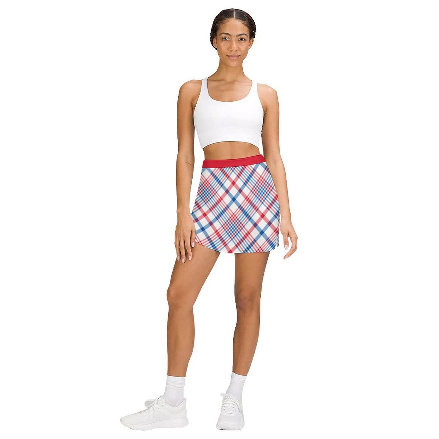 USA/American Flag Inspired Plaid Pattern Women’s Skort with Pocket