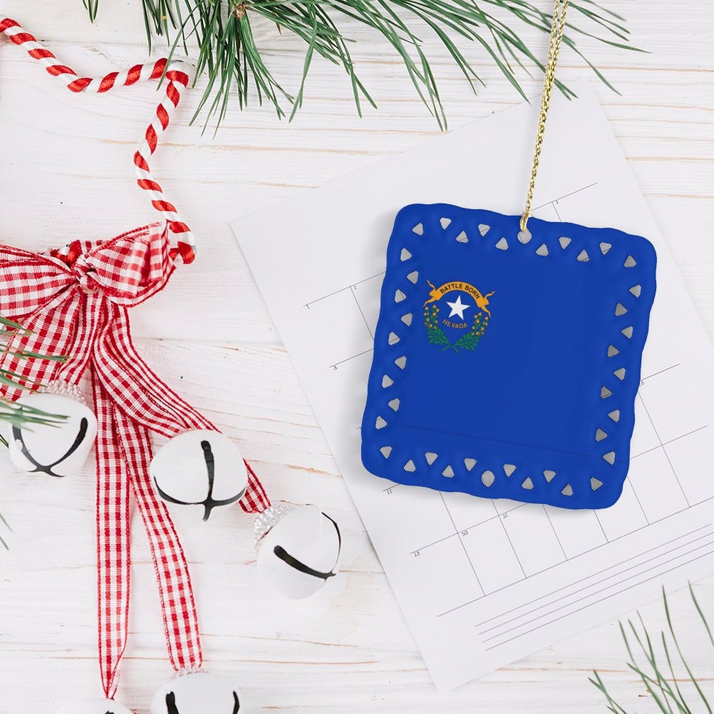 Nevada Flag Inspired Square Ceramic Ornament Made in the USA
