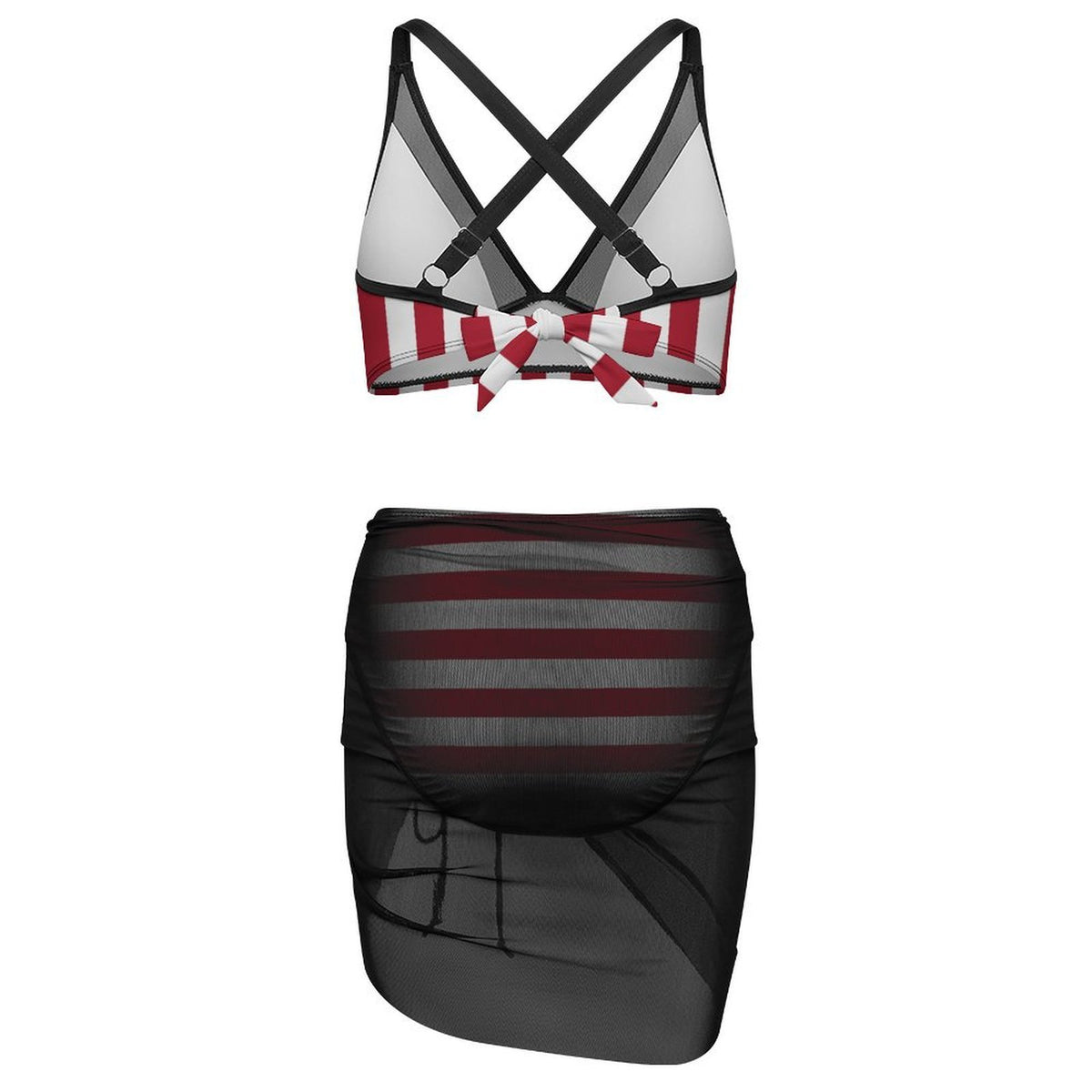USA/American Flag Inspired Women's Mesh Drawstring Skirt and Swimsuit Set Style-3