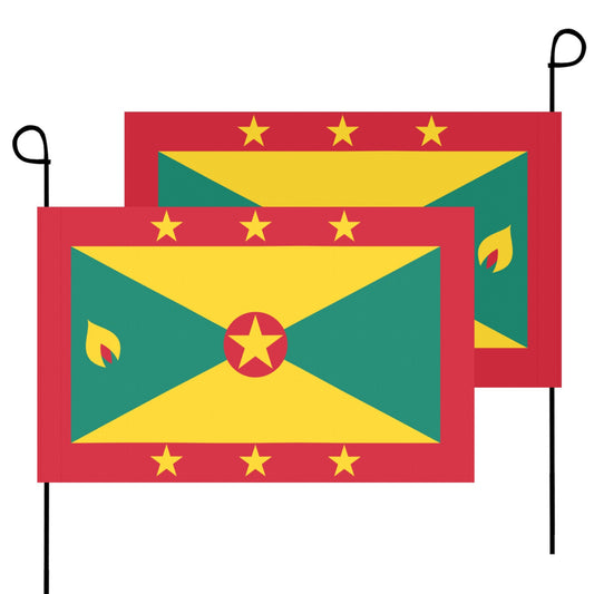 Two Grenadian flags from Luv My Flag on stands.