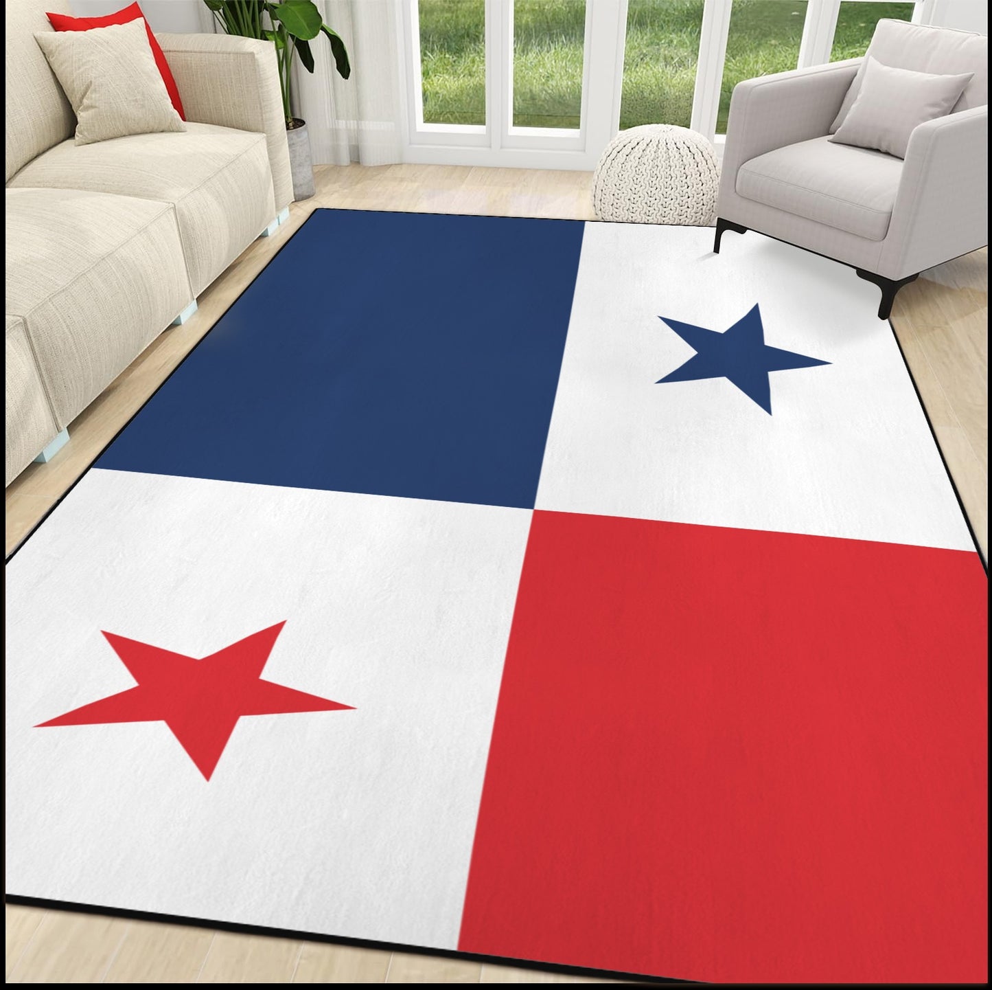 Panama Flag Inspired 84x60 Inch Area Rug with Black Binding (Made in the USA)