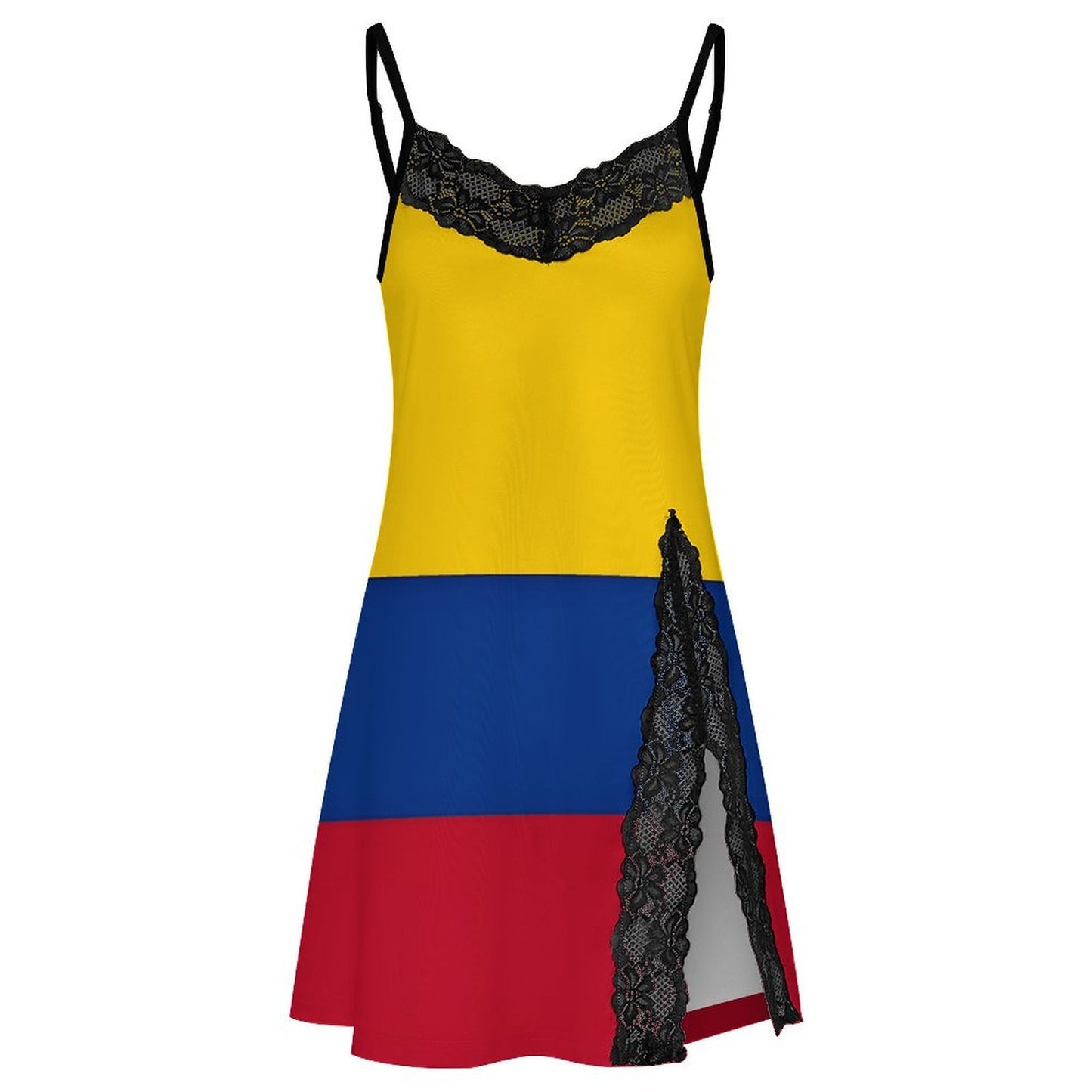 Colombia Flag Inspired Women's Lace Slit Cami Pajama Dress