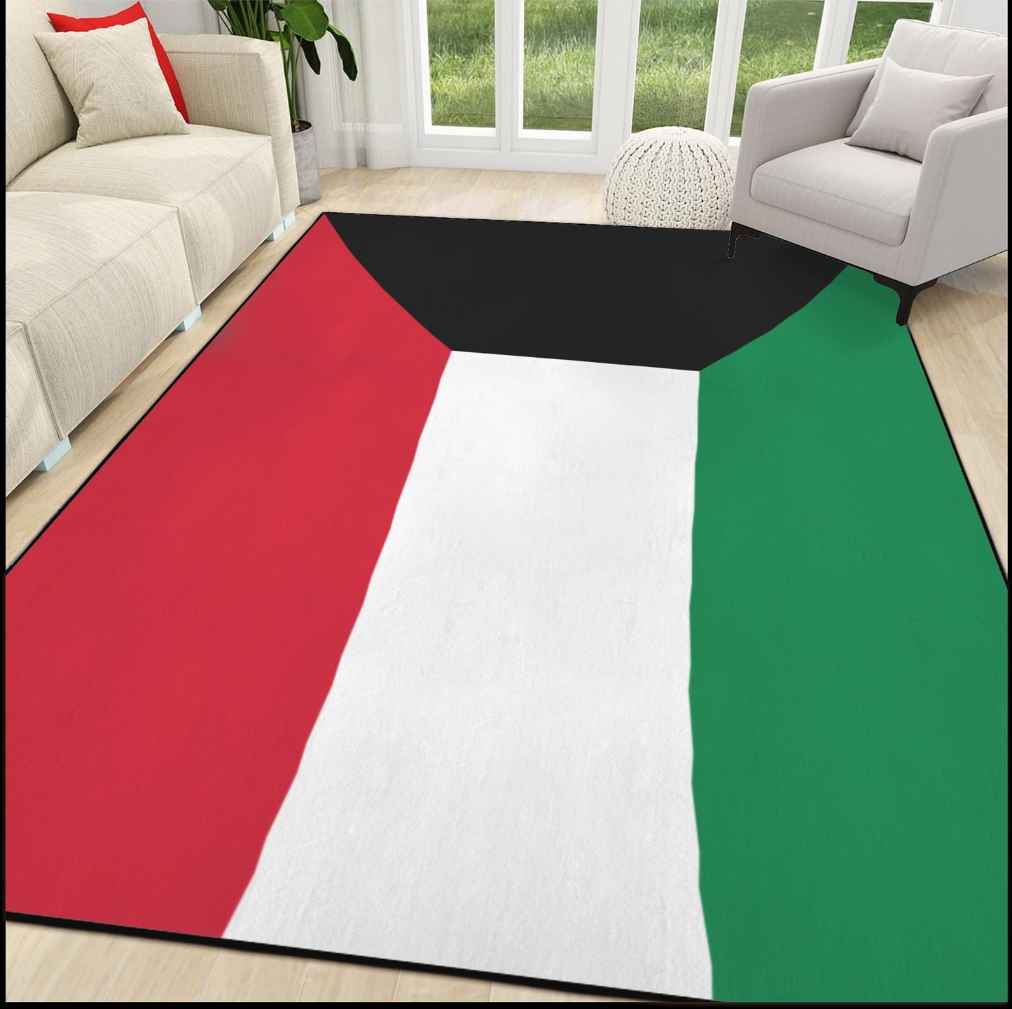 Kuwait Flag Inspired 84x60 Inch Area Rug with Black Binding (Made in the USA)