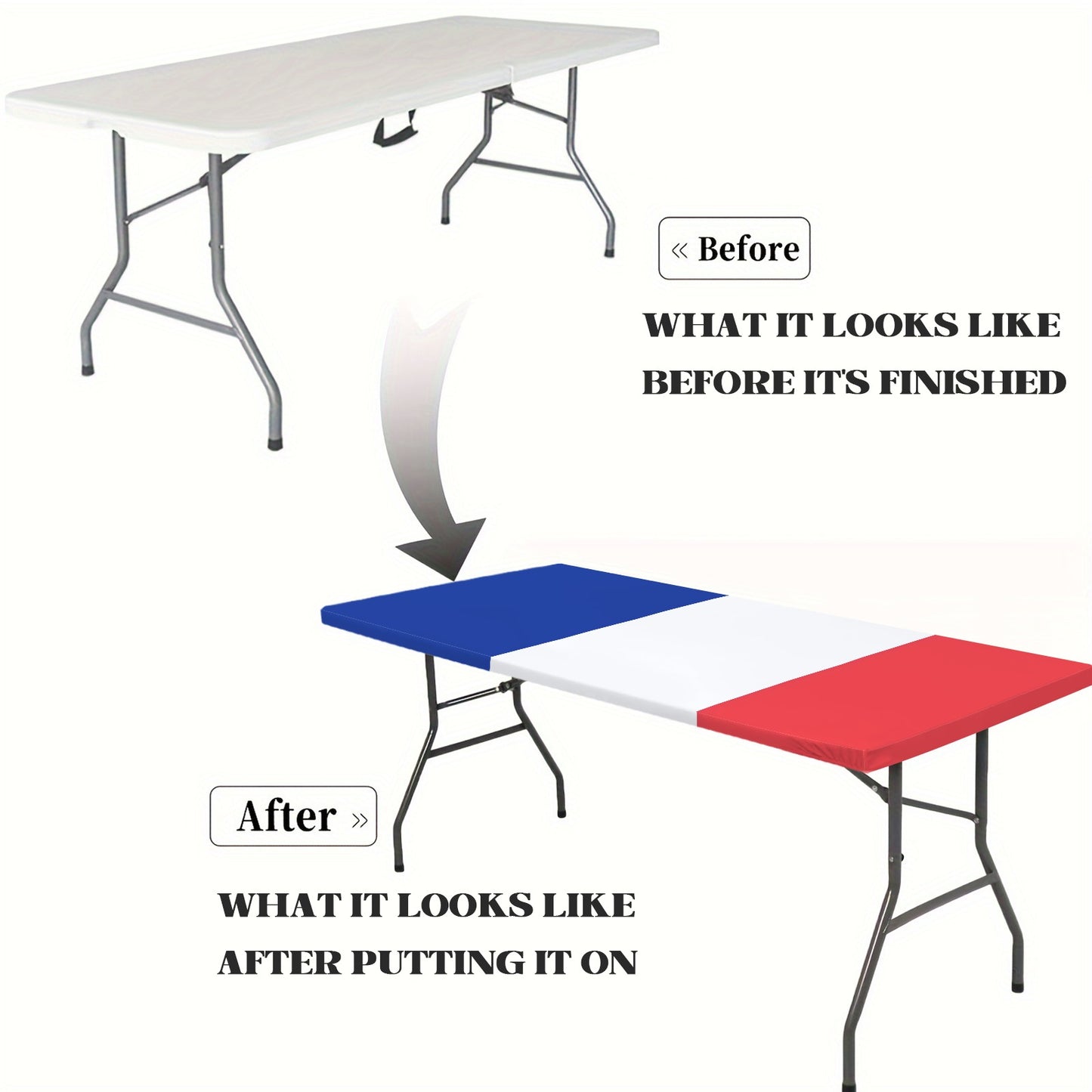 France Flag Inspired Custom Elastic Fitted Tablecloth 72x30 inch (Made in the USA)
